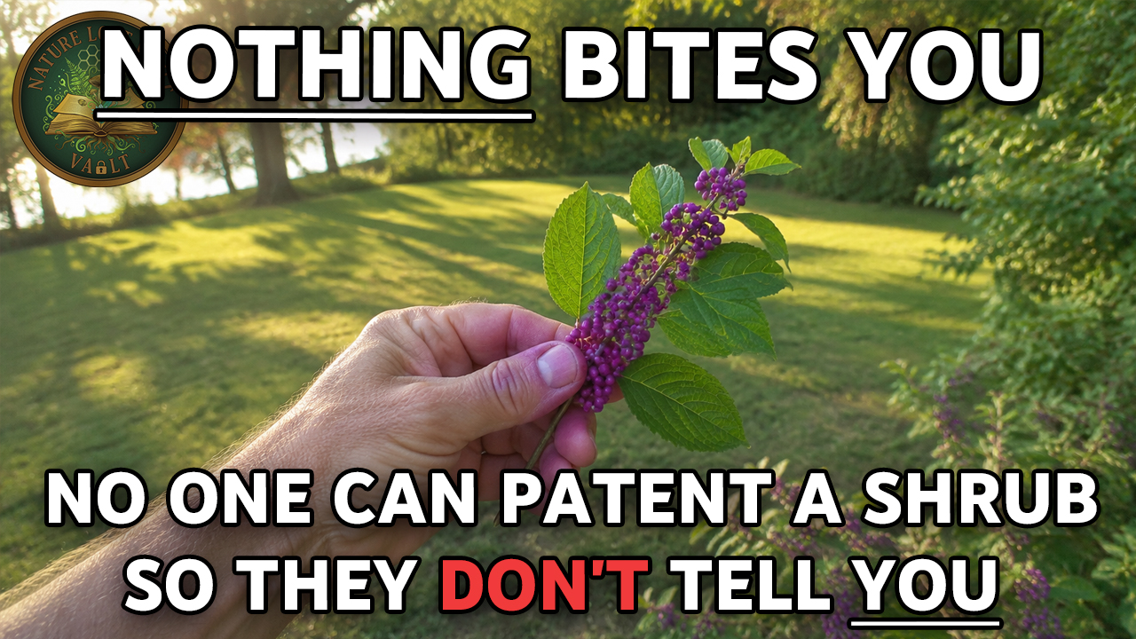 American beautyberry (Callicarpa americana) - the magenta-berried Southern fencerow shrub whose crushed leaves Choctaw, Alabama, Creek, and Seminole healers used as a mosquito and tick repellent and whose callicarpenal compound the 2006 Cantrell and Klun USDA study showed performs within 21% of DEET